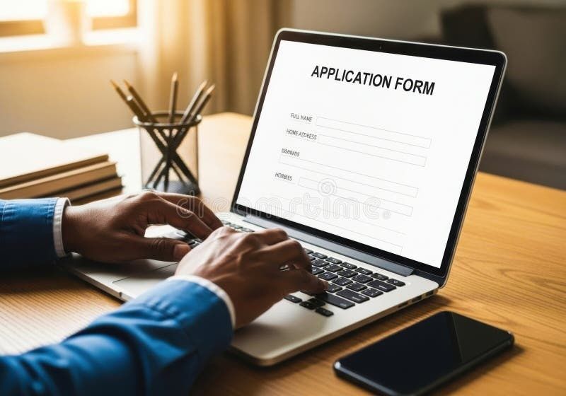 Person fyller i ett digitalt anmälningsformulär på en laptop